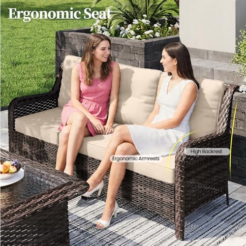 ALAULM 7 Pieces Patio Furniture Set,High Back Wicker Outdoor Sectional Furnit...