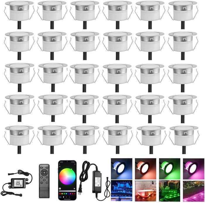 30 Pack 1.22 Inch Smart LED Deck Lights, Low Voltage RGB Outdoor Lighting