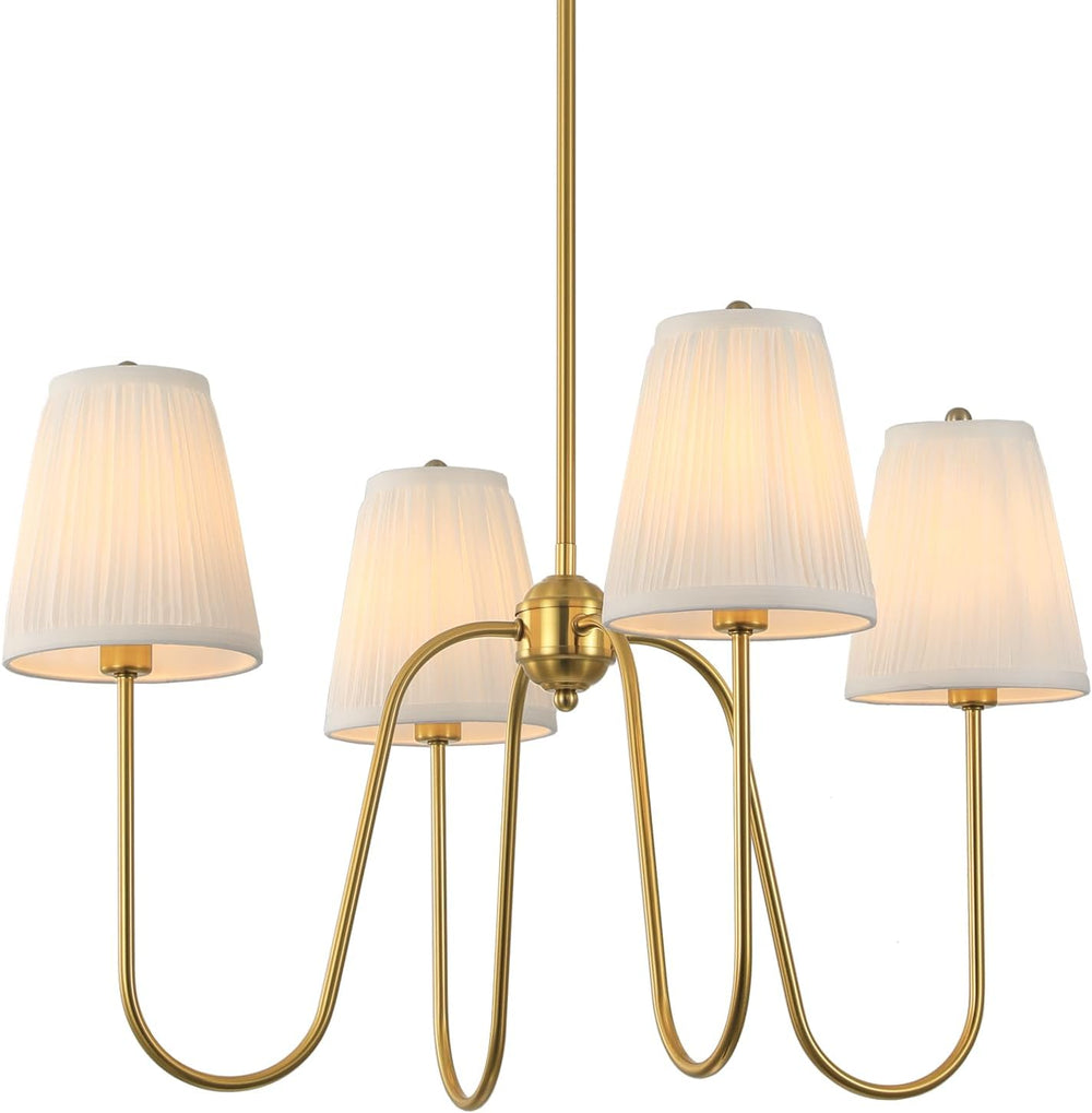 Electro bp;27"Dia 4-Arm White Pleated Fabric Shade Chandelier Polished Gold