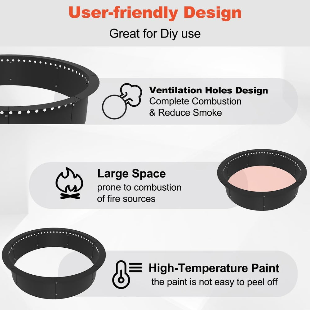 Koutemie Outdoor Smokeless Fire Pit Ring Liner 32-Inch Outer/28-Inch Inner Di...
