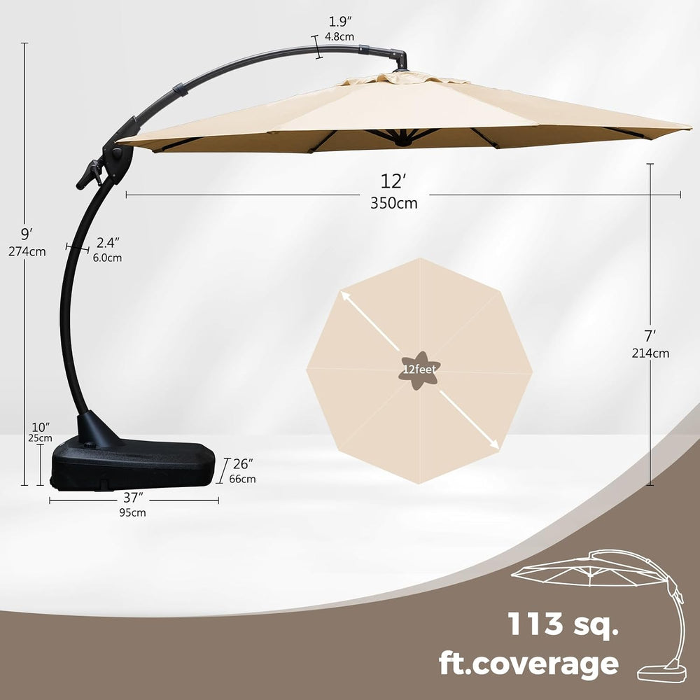 Grand patio 12FT Sunbrella Cantilever Round Umbrella with Base, Flax