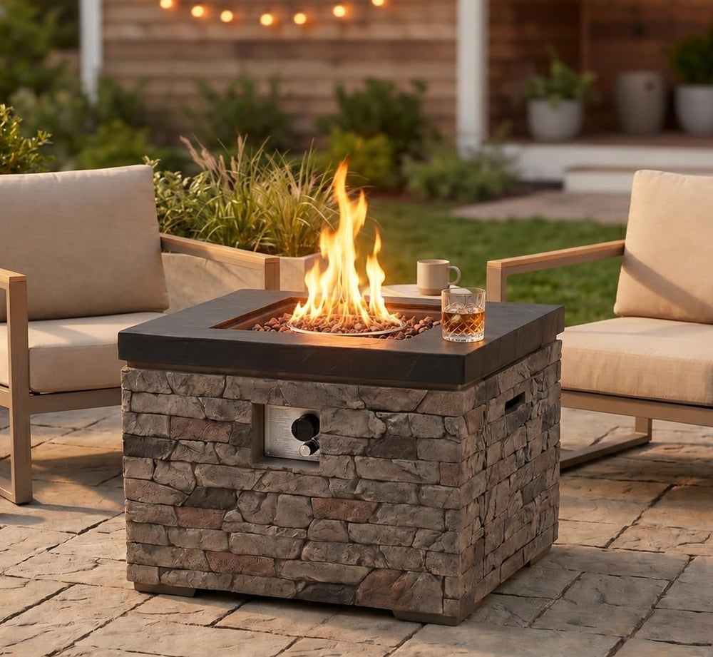 32" Propane Fire Pit Table, 40,000 BTU, Hidden Tank Storage, Burner Lid