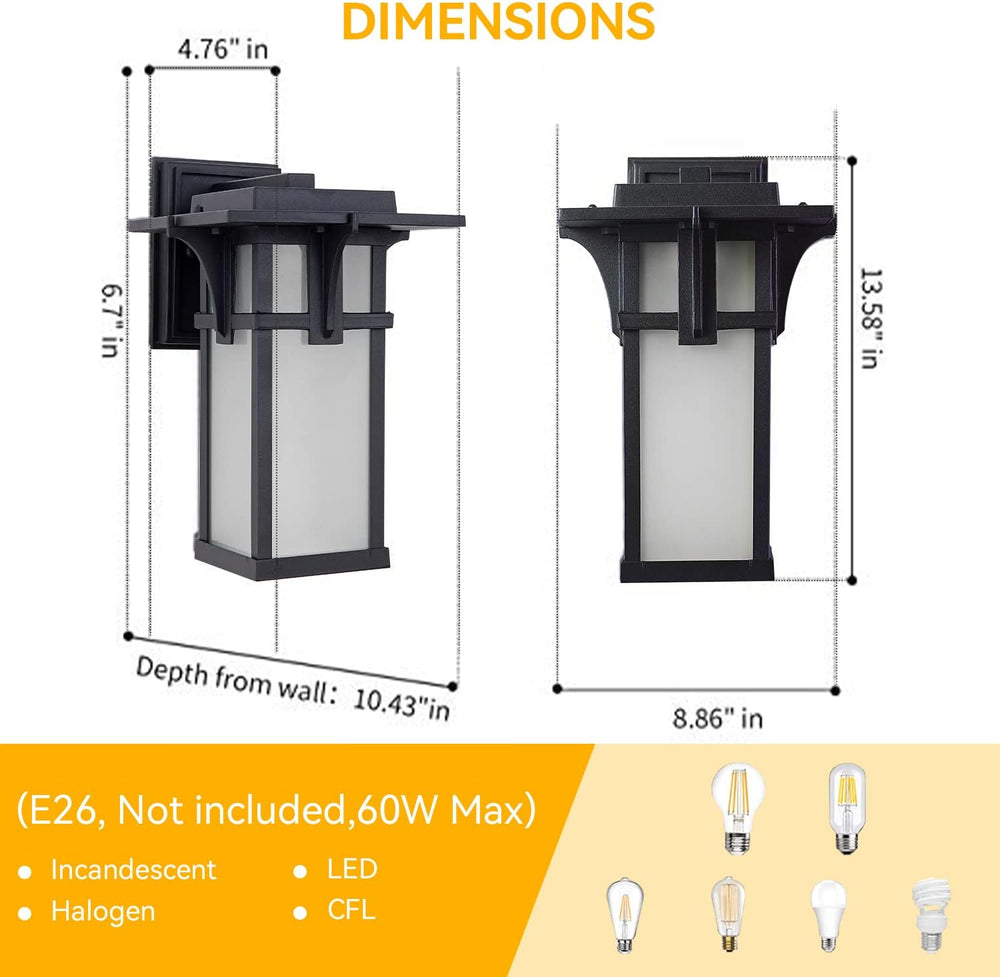 Porch Lights Wall Mount Outdoor Wall Lantern Waterproof Aluminum with Frosted...