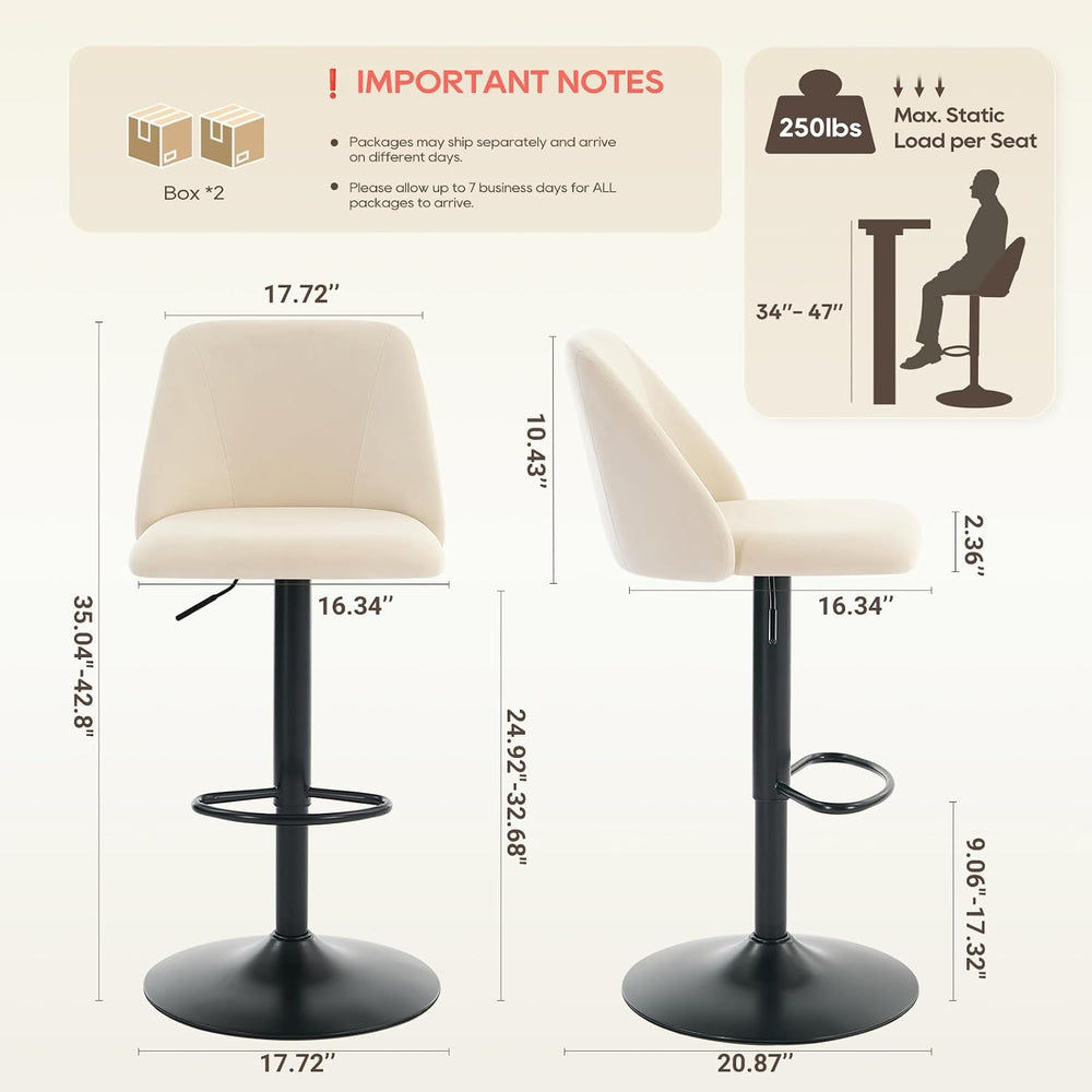 COLAMY Bar Stools Set of 4, Modern Swivel Bar Chairs, Adjustable Upholstered ...