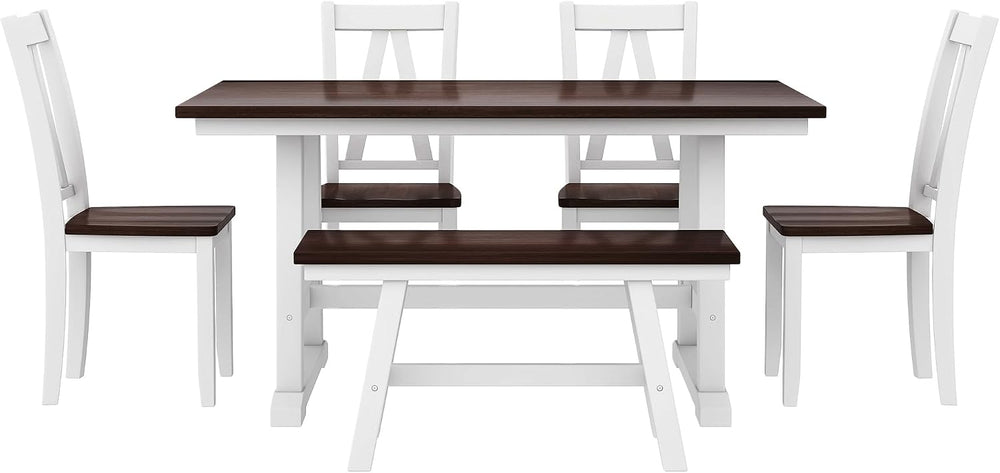 Harper & Bright Designs 6-Piece Dining Set, Farmhouse Style Wood Dining T...