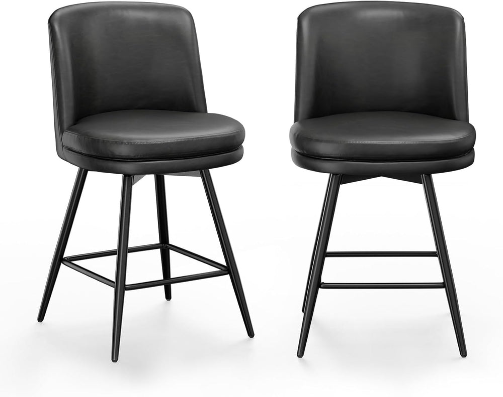 VINGLI 26" H Swivel Barstools Set of 2, PU Faux Leather Upholstered Coun...