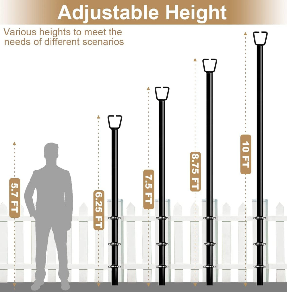 Queension 10FT Deck String Light Poles for Outdoor String Lights, 2pcs