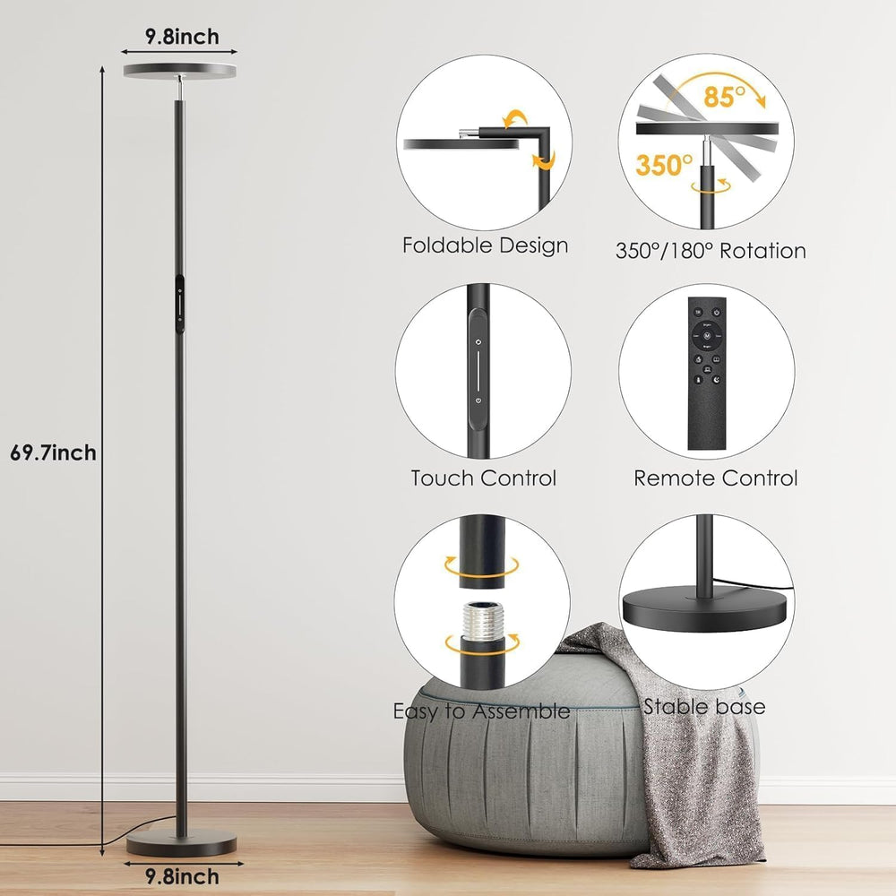 36W LED Floor Lamp, Modern Stepless Dimmable Torchiere Standing Lamps