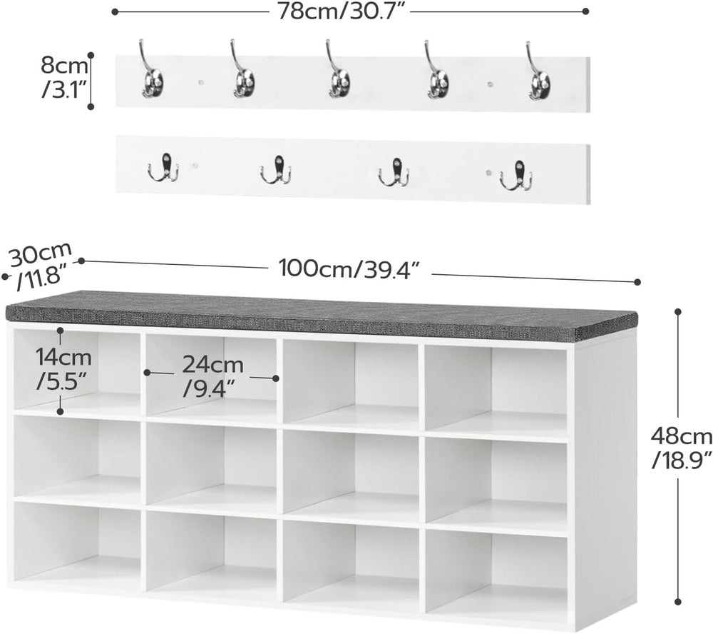 HOOBRO Shoe Storage Bench with Cushion, 39.4" L Entryway Bench with 12 C...