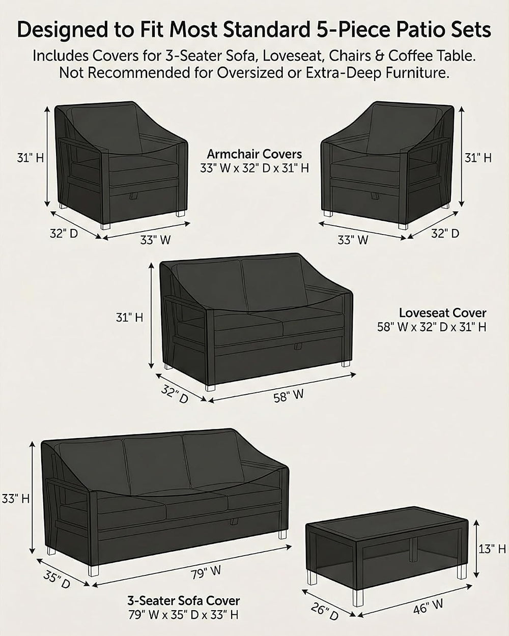 Patio Furniture Cover Set, 5-Piece Outdoor Furniture Cover Waterproof, 600D H...