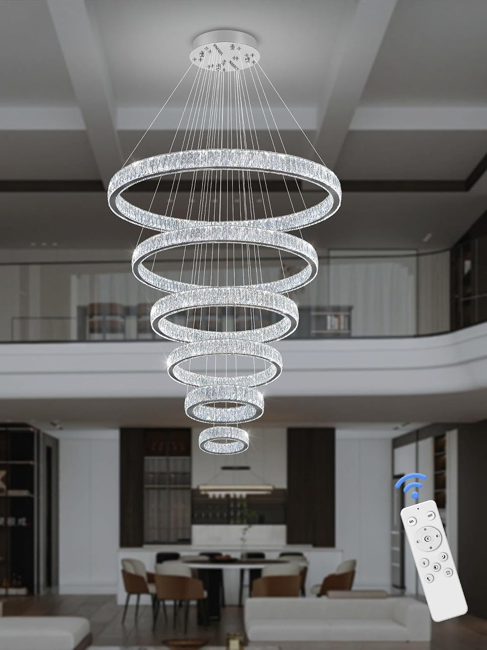 Extra Large 6 Ring Crystal Chandelier Modern LED Long Crystal Chandelier for ...