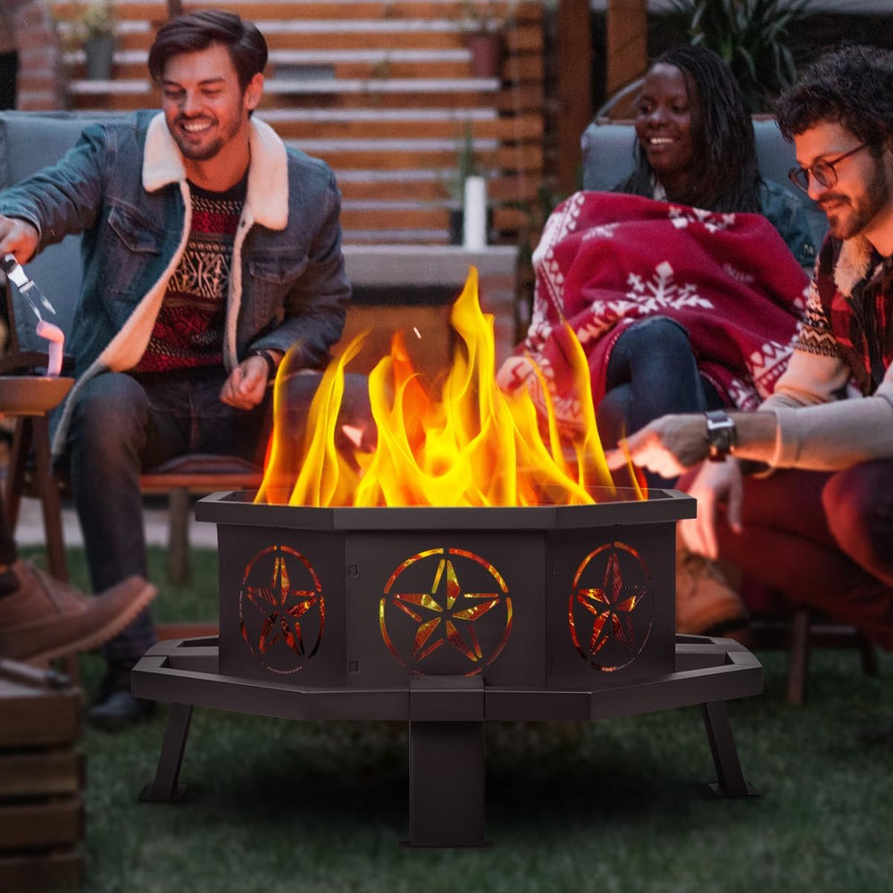 Verdeluxe Outdoor Octagonal Fire Pit 35 Inch Wood Burning Black