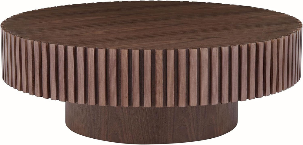Round Coffee Table with Fluted Design, Walnut