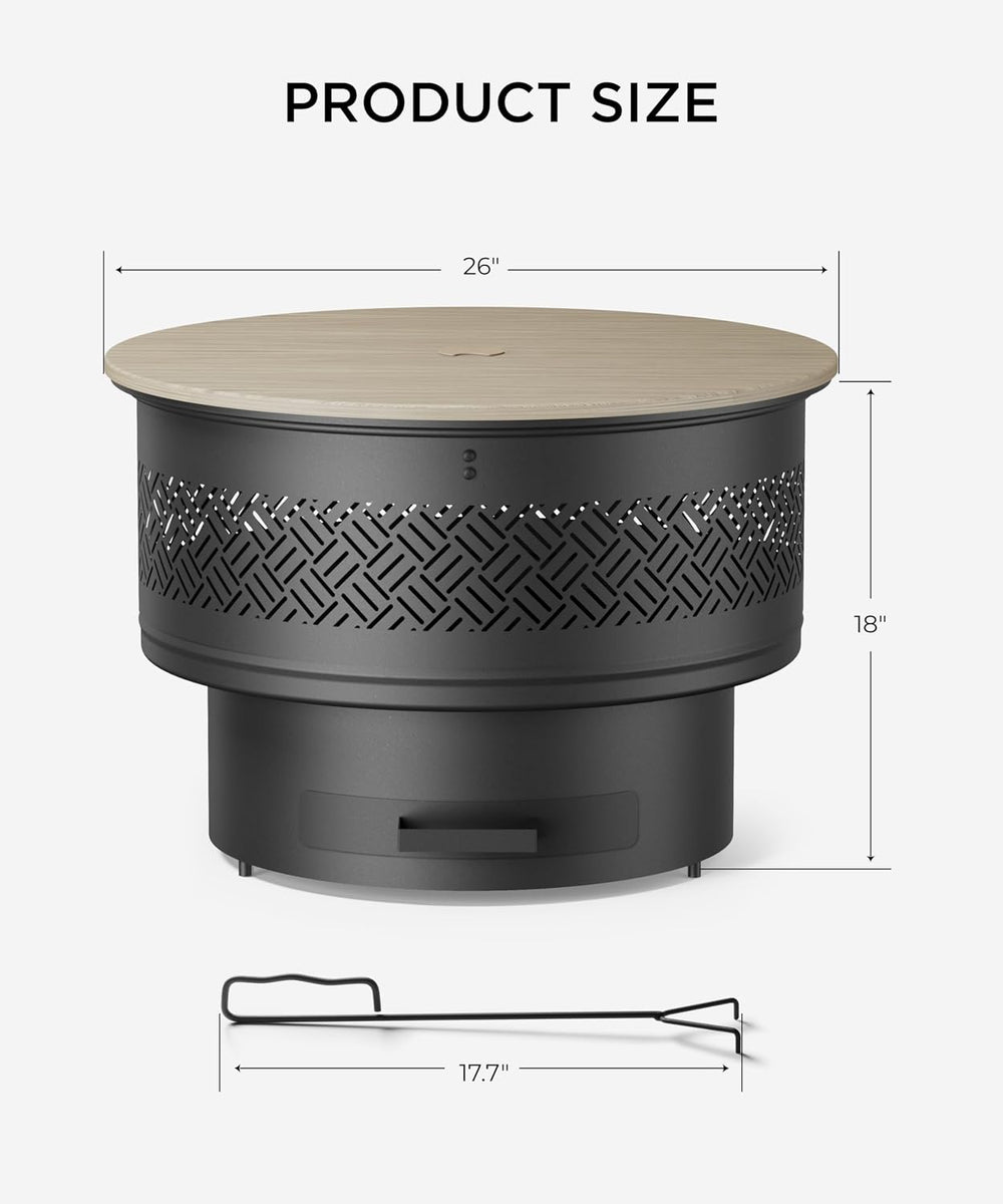 26 inch Fire Pit with Grill & Lid, Firepits for Outside Wood Burning Fire...