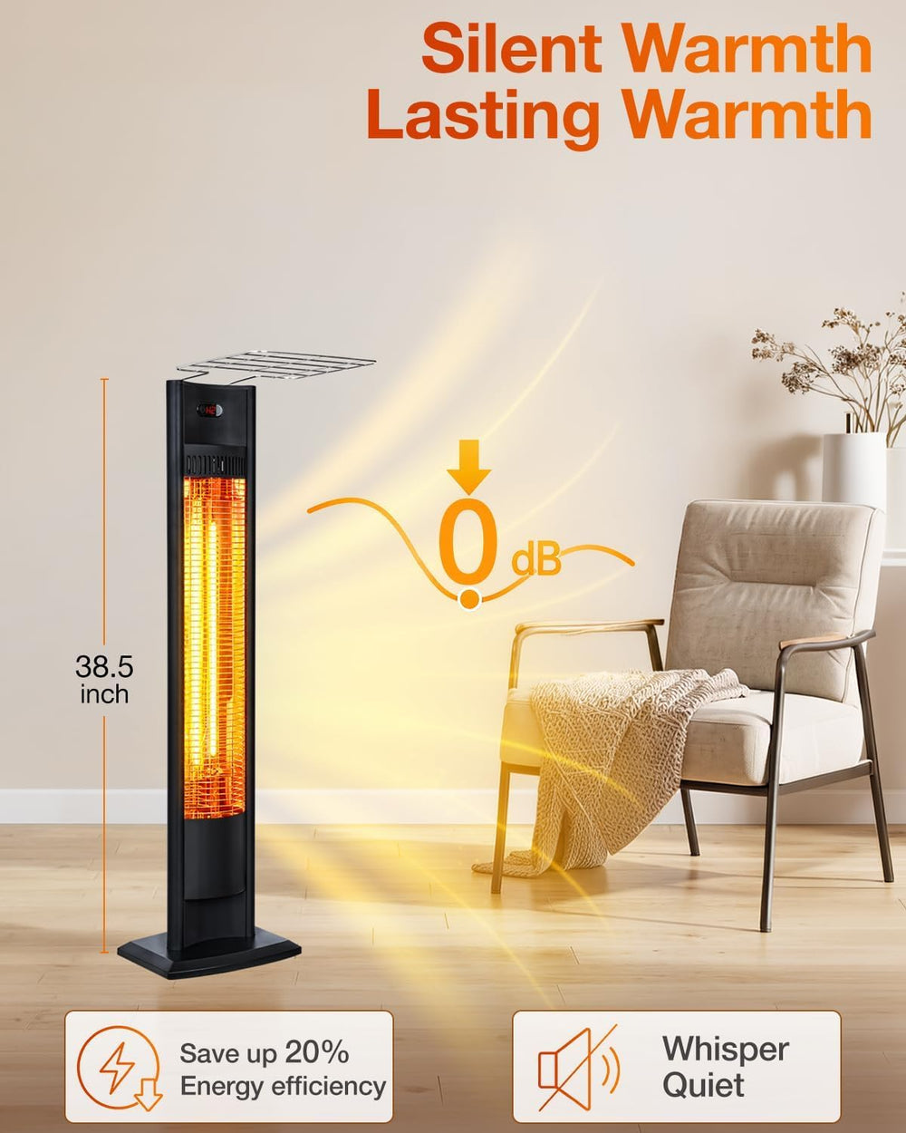 hykolity Electric Patio Heater 38.5in, 1500W Infrared Indoor & Outdoor, P...