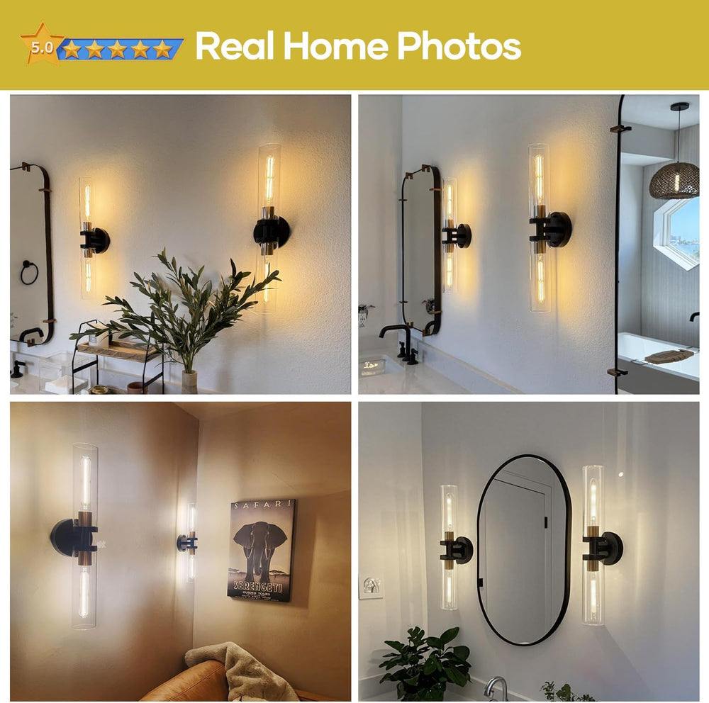 Indoi Hardwired Wall Sconces Set of Two, 22" Black and Gold Bathroom Sco...