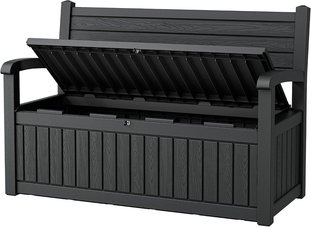 80 Gallon Deck Box Outdoor Storage Box Waterproof, Outdoor Storage Bench Doub...