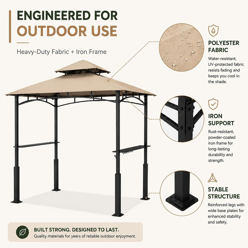 Garvee 8x5 Grill Gazebo, Outdoor BBQ Canopy Shelter with Double Tiered Roof V...