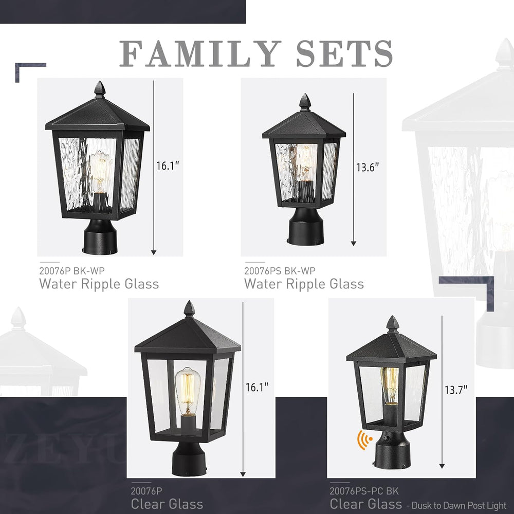 zeyu 13.6 Inch Outdoor Light Fixture for Post, Exterior Post Light Fixtures f...