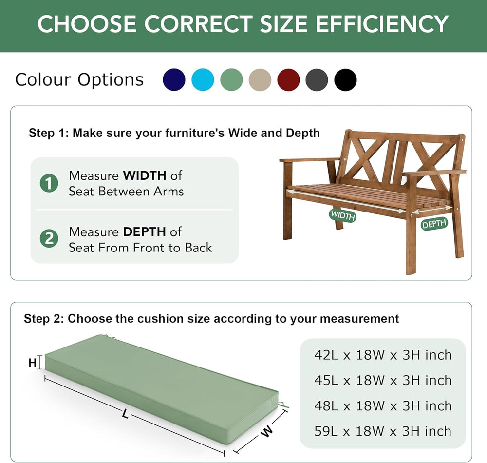 Summsun Outdoor Bench Cushion Pad, 48 x 18 x 3 Inch, Sage Green