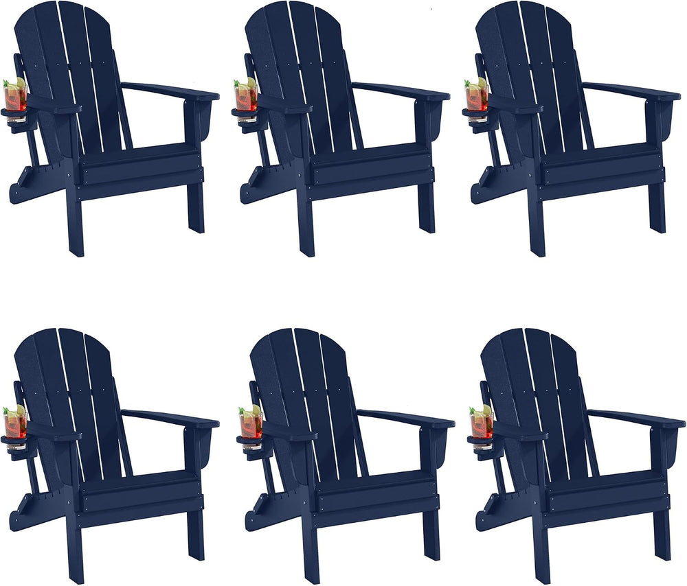 Folding Adirondack Chairs Set of 6, All-Weather Resistant HDPE Patio Firepit ...