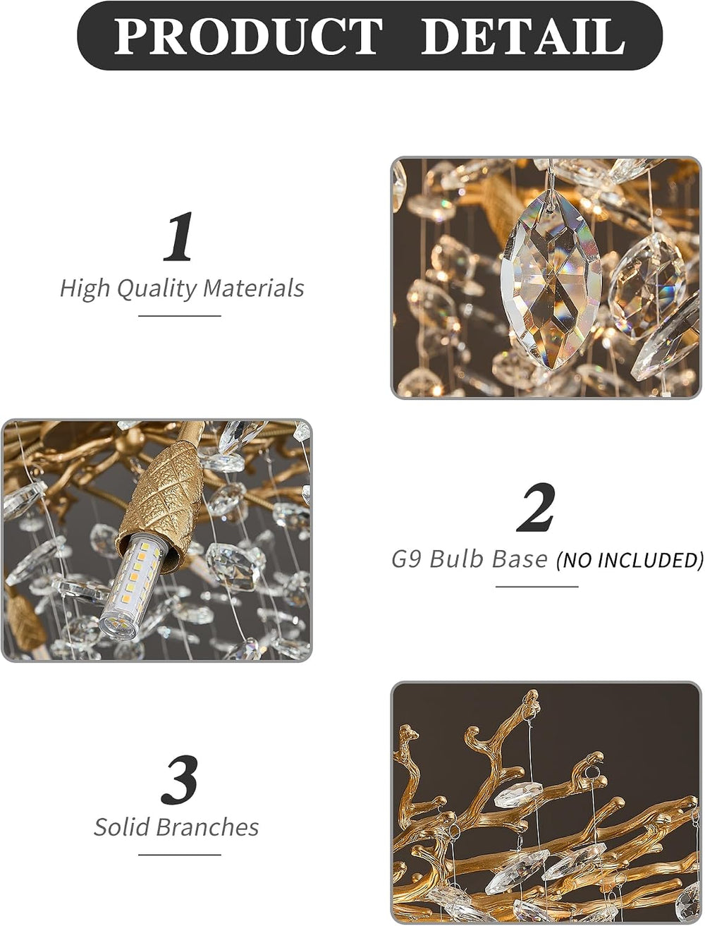 Modern Tree Branch Crystal Chandelier Luxury Gold Crystal Pendant Lighting 40...