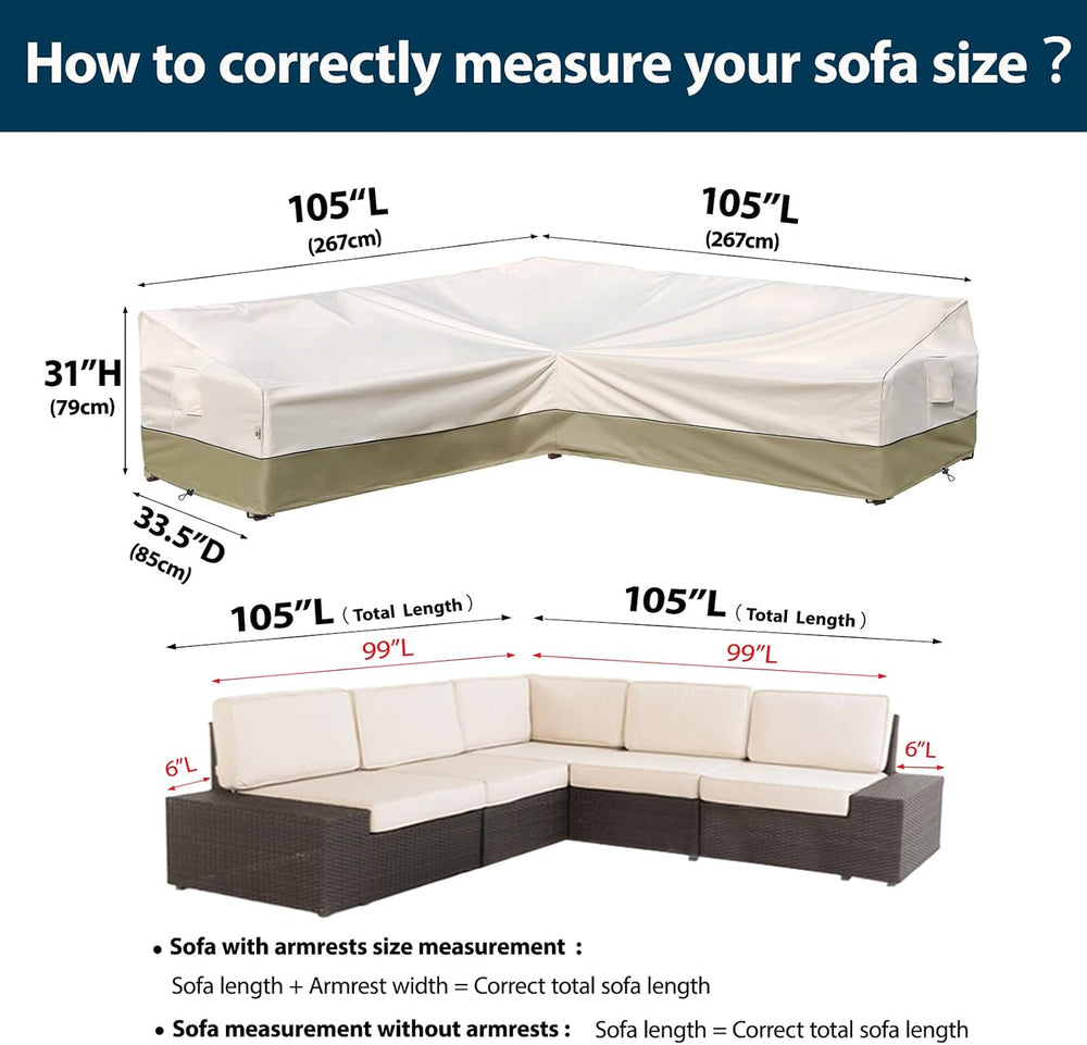 Outdoor Sectional Couch Cover - Patio Fruniture Covers Waterproof, Rip-Stop, ...