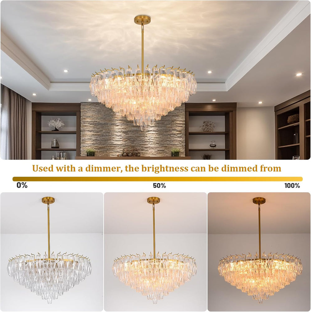Gold Crystal Chandelier, 36" Modern Luxury Round Glass Crystal 8-Tier Ch...