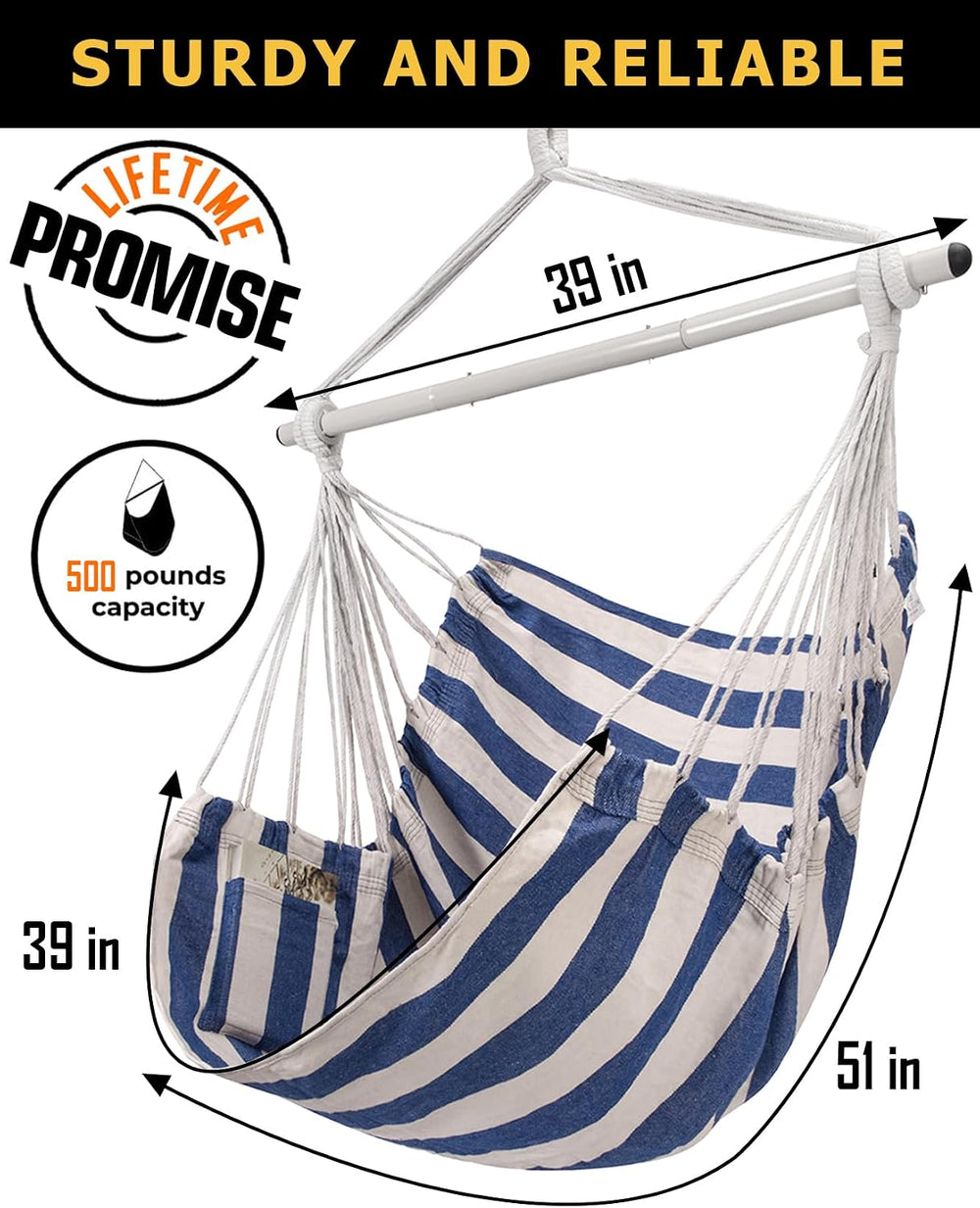 ADVOKAIR Hammock Chair Swing 500lbs Steel Bar Multi-Size Bedroom&Porch