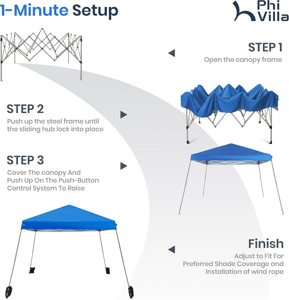 PHI VILLA 12x12 Pop Up Canopy Tent, Slant Leg Easy Instant Sun Shade