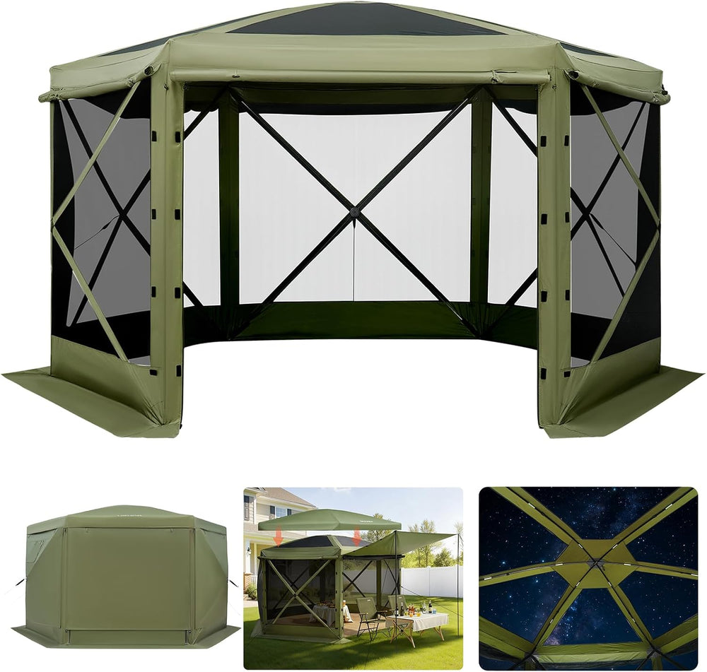 VEVOR Pop up Gazebo Screen Tent, 12 x 12 ft Large 6-Sided Camping Canopy Tent...
