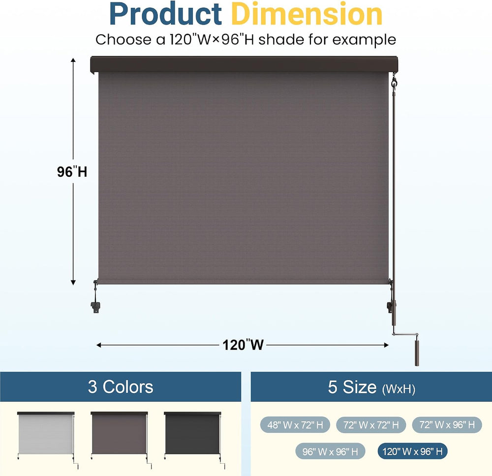 Integrated 4'W x 6'H Outdoor Roller Shade for Sun & Privacy Prote...