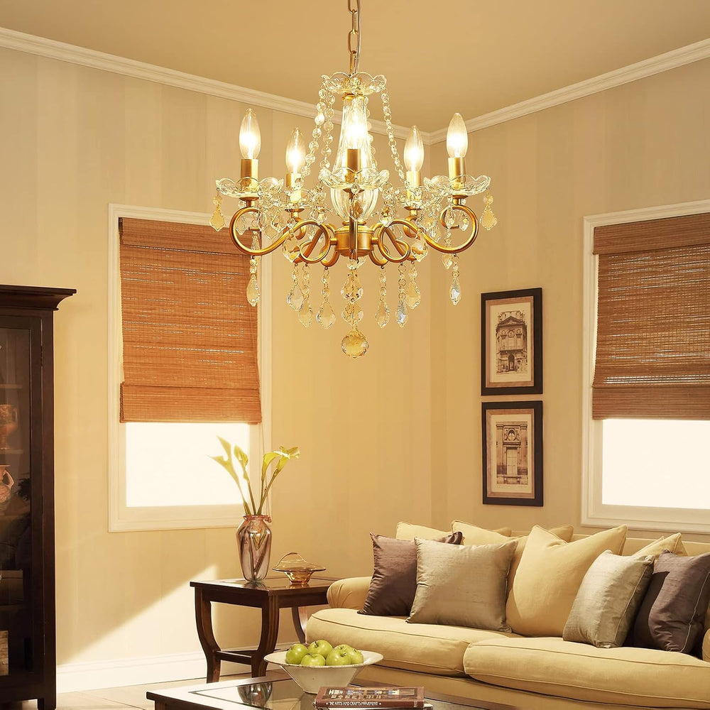 ANJIADENGSHI Mini Crystal Chandelier K9 Crystal Gold Chandelier for Living Ro...