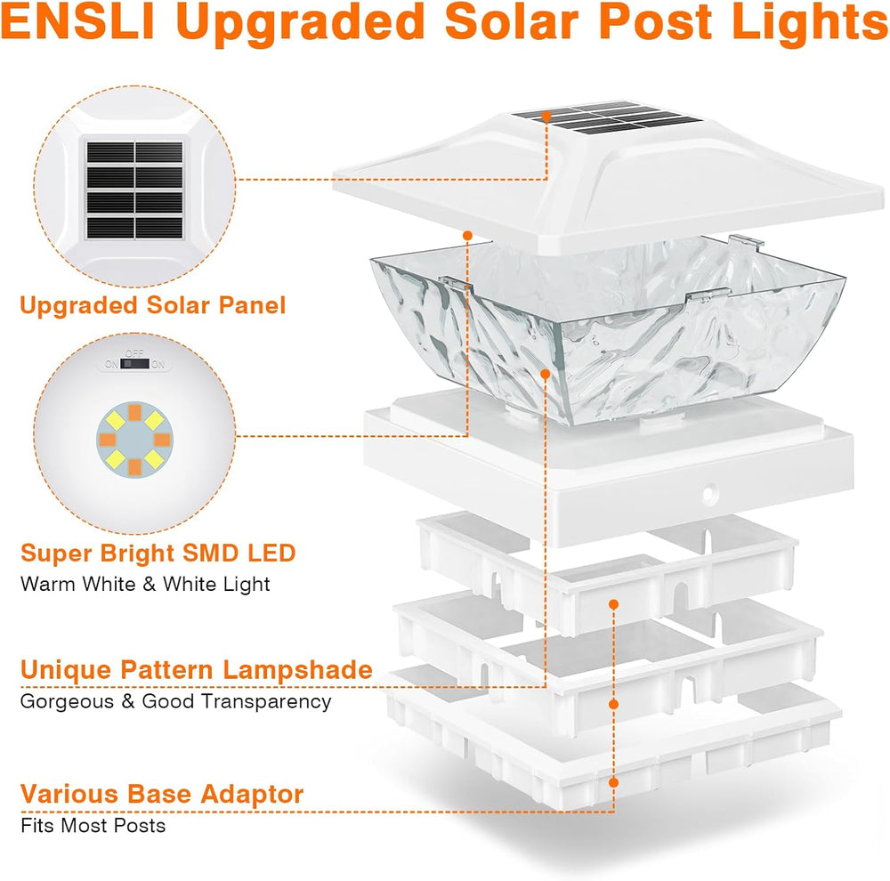 Solar Post Cap Lights Outdoor 6 Pack, 2 Modes Bright Fence Post Solar Lights ...