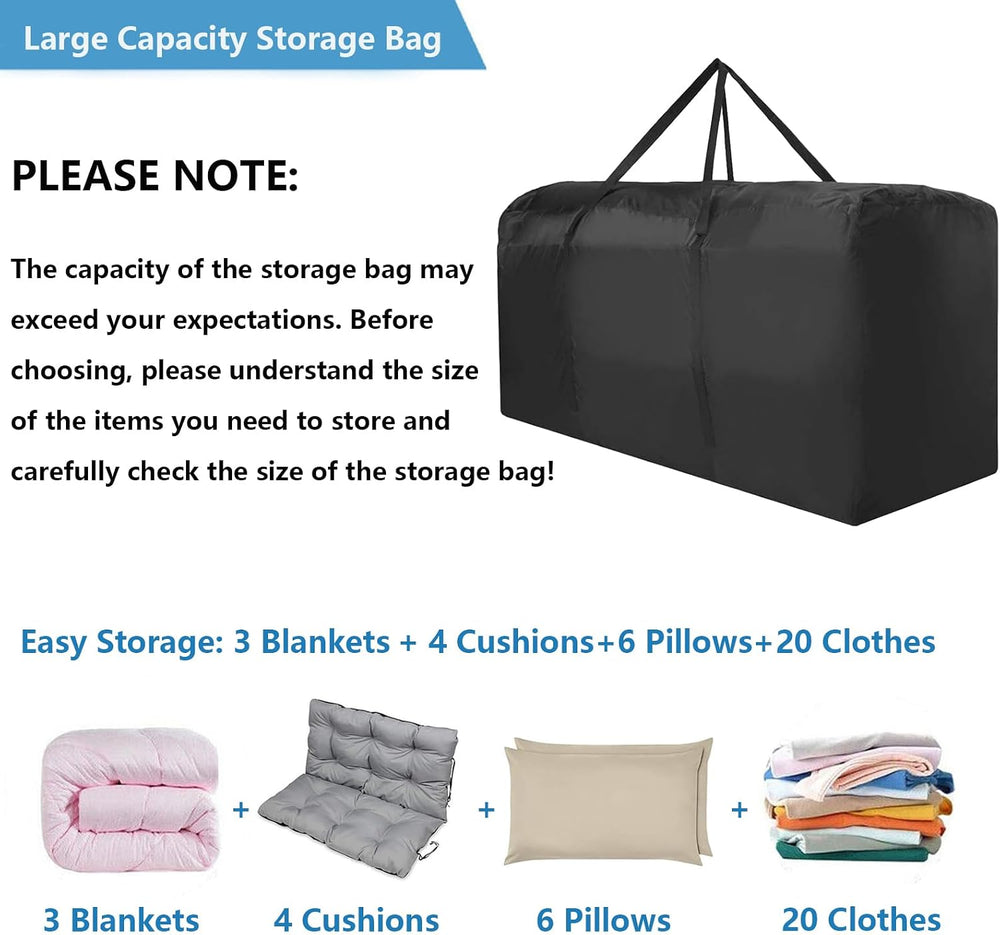 Outdoor Cushion Storage Bag, Waterproof Extra-Large Black Outdoor Patio Cushi...