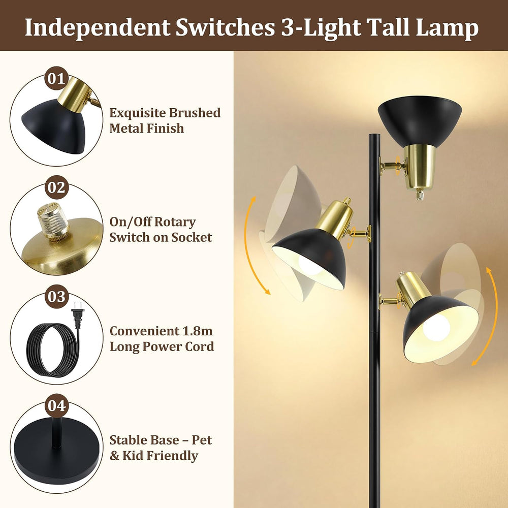 3 Light Floor Lamps for Living Room, 67" Tall Metal Modern Tree Floor Lamp