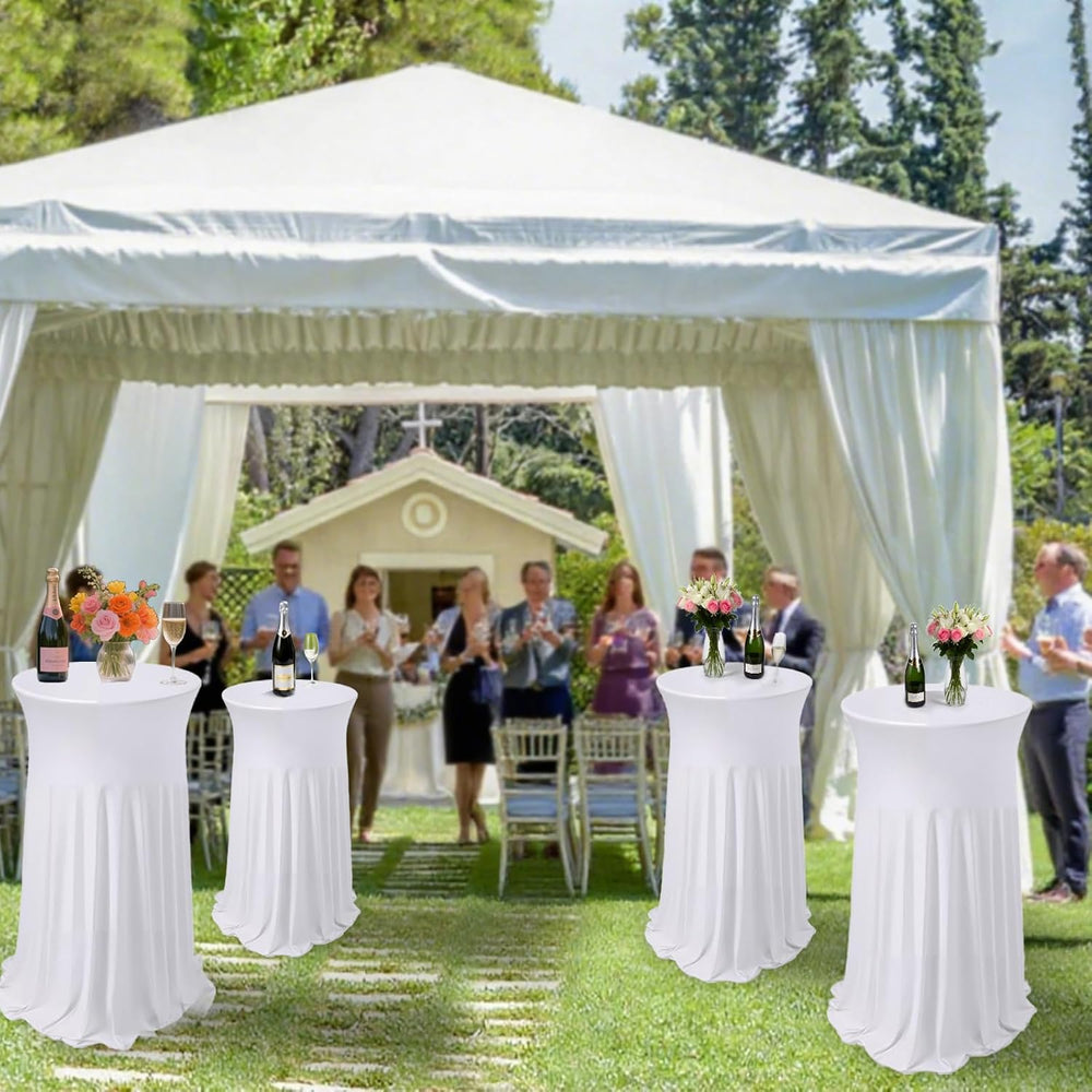 6 Pcs White Spandex Stretch Round Cocktail Table Skirt, 32x43 Inch High Top T...