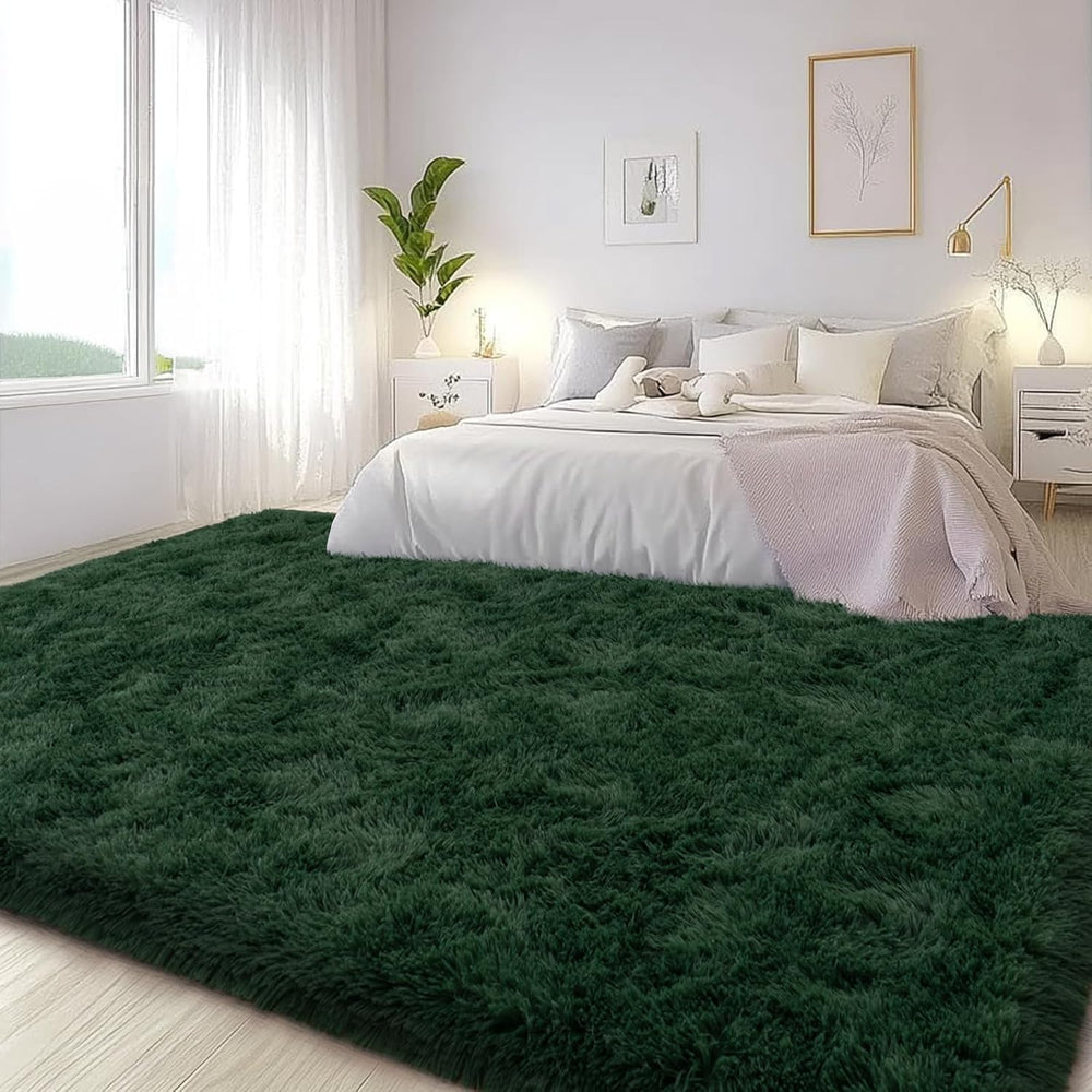 Large Area Rugs for Living Room Bedroom 6x9 Dark Green Shag Rugs