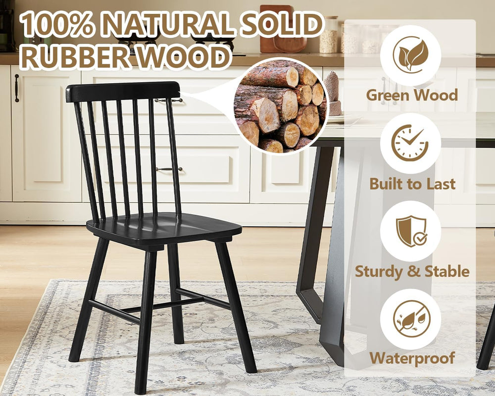 PrimeZone Windsor Dining Chairs Set of 6 with Spindle Back, Black