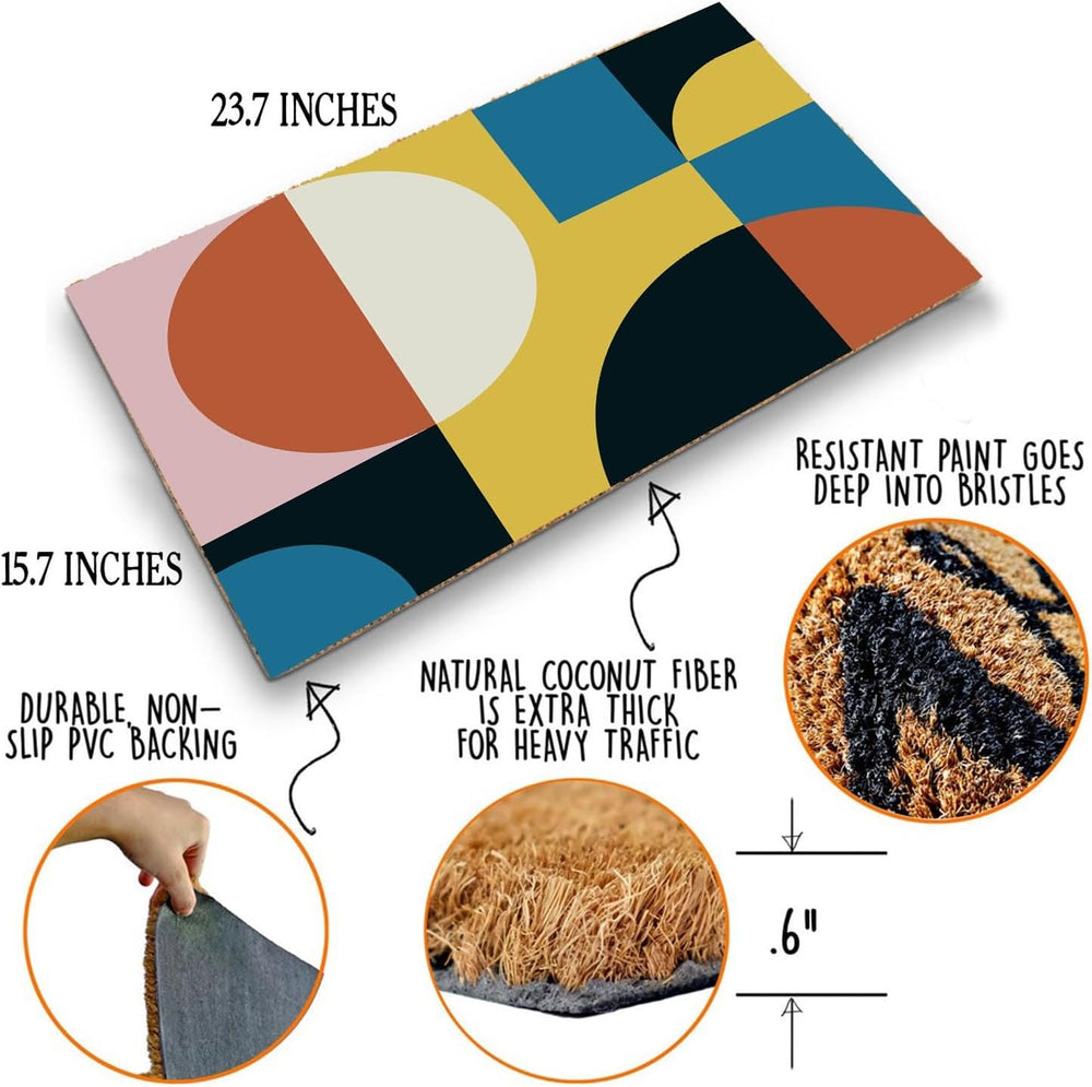 Funny Coir Doormat Simple Modern Abstract Geometric Front Door Mat Entryway O...