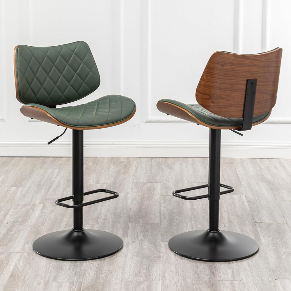 LUNLING Bar Stools Set of 2 Mid Century Modern Adjustable Counter Height Gree...