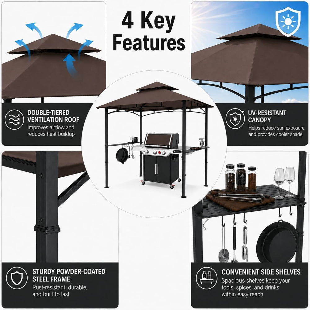 Garvee 8x5 Grill Gazebo, Outdoor BBQ Canopy Shelter with Double Tiered Roof V...