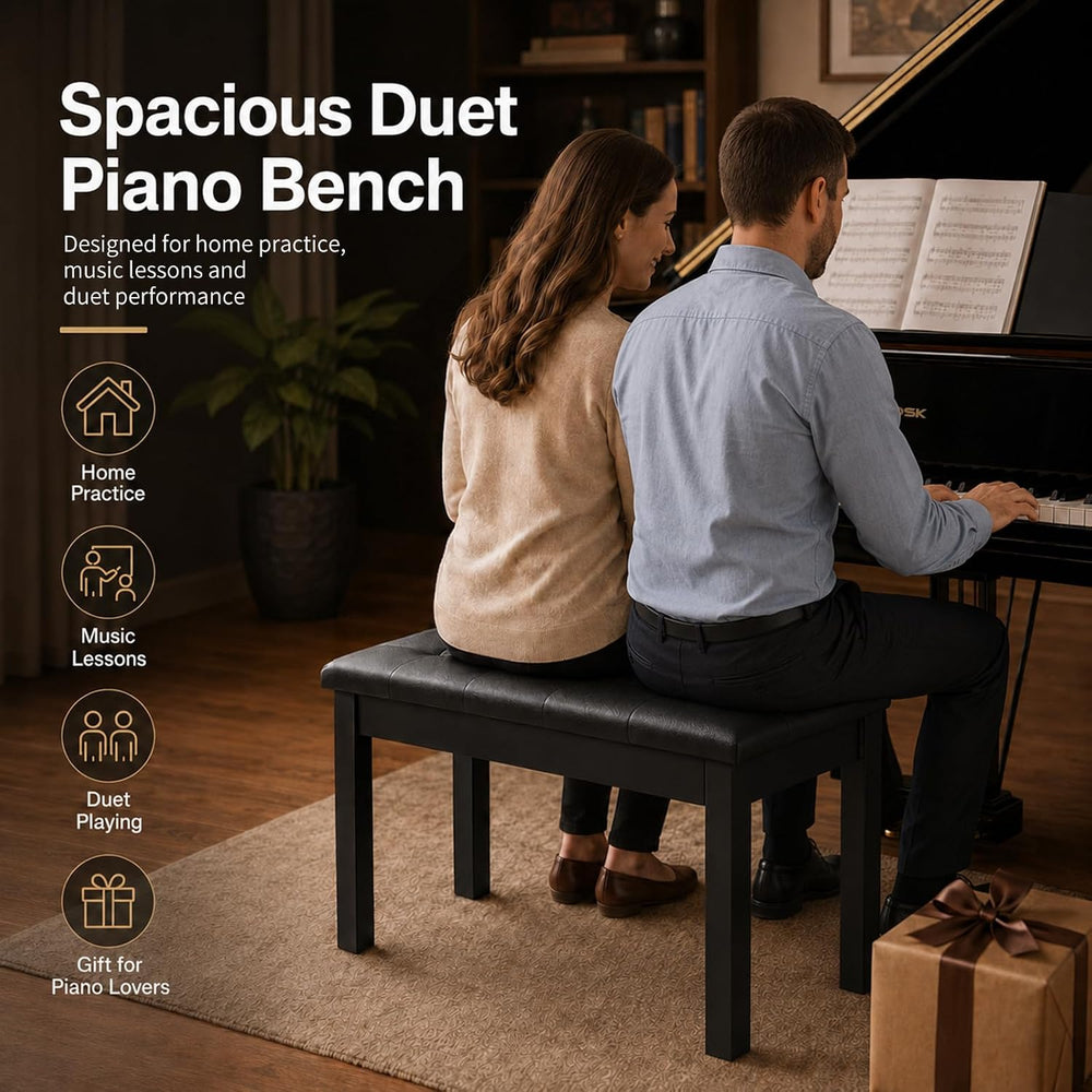 AODSK Wooden Duet Piano Bench with Padded Cushion and Storage Compartment for...