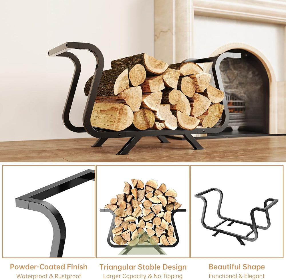 NiHome 33.5" Firewood Rack Outdoor, 450lb Metal Log Holder Indoor, Black