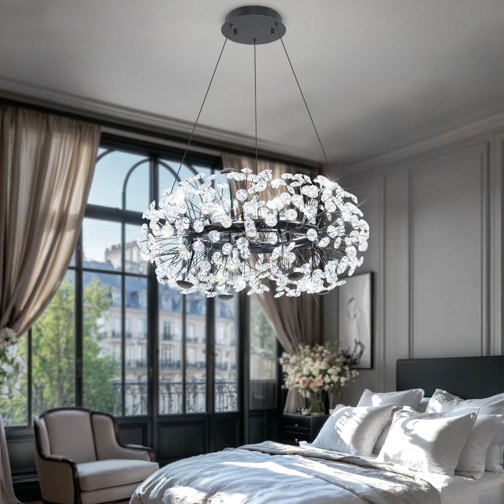 ykolupty 8-Light Dandelion Black Chandelier for Dining Room, Sputnik Pendant ...