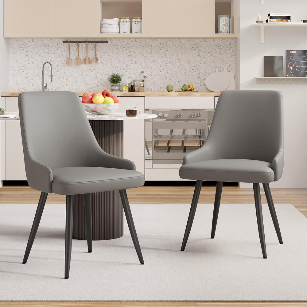 Faux Leather Chairs Set of 2, Waterproof Padded Seat,Grey