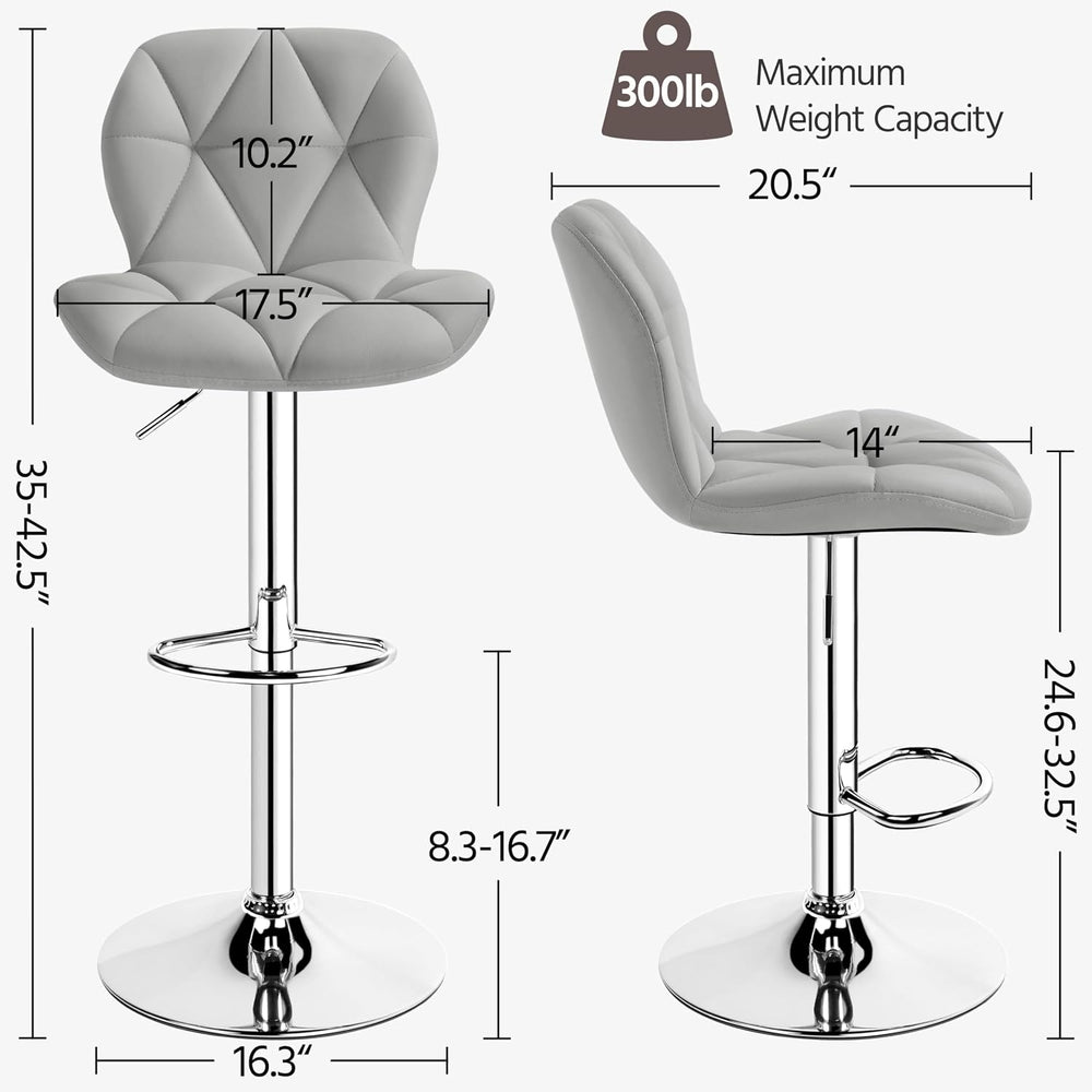 Yaheetech Bar Stools Set of 2 Adjustable Height Swivel Barstools Light Gray