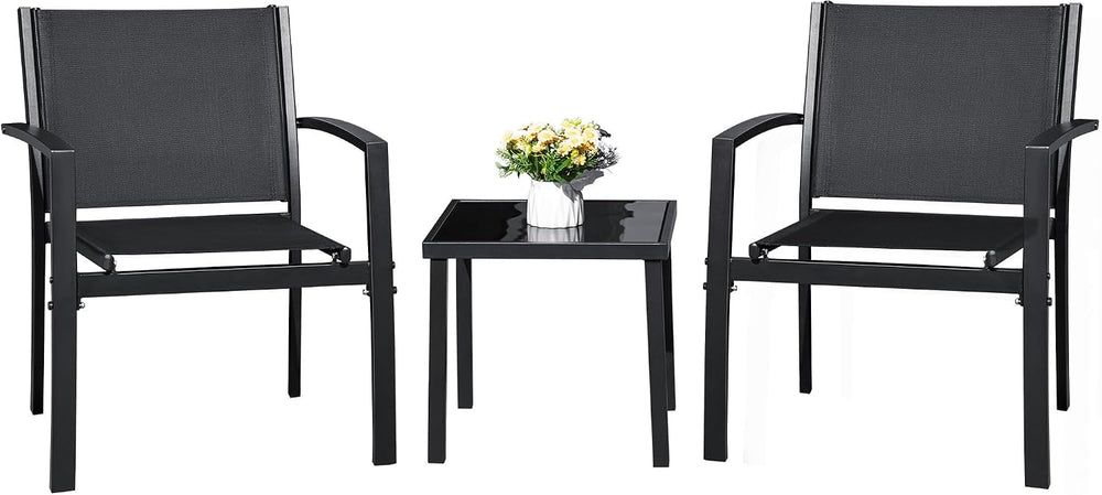 JUMMICO 3 Pieces Patio Furniture Set Outdoor Textilene Patio Chair Set of 2 w...