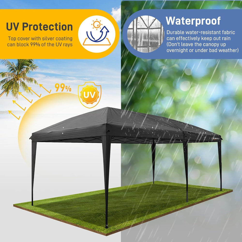 VINGLI 10x20 Pop Up Canopy Tent, Outdoor Tent Canopies Foldable Portable Cano...