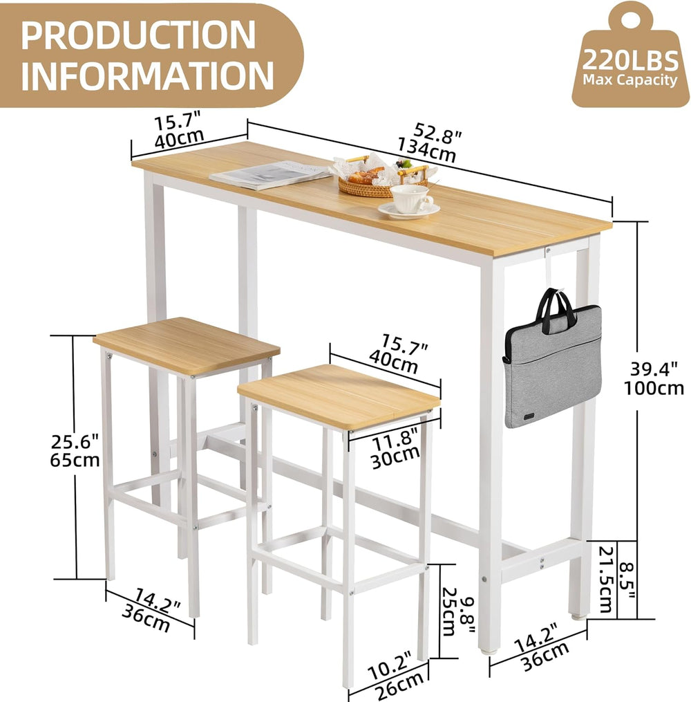 Finnhomy 52.7" Industrial Bar Table Set with 2 Stools - Counter Height D...